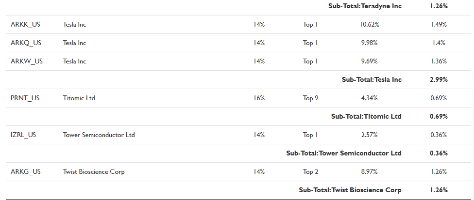 Figure 2 - Aggregated stock holdings across a portfolio built using a 100% weighting to Themed ETFs